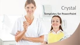  Presentation with dental assistant - Colorful PPT theme enhanced with dental-assistant-with-mirror-next backdrop and a light gray colored foreground