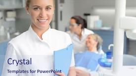  Presentation with dental assistant - Presentation having dental assistant woman smiling background and a light blue colored foreground