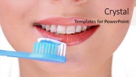  Presentation with close up of young girls - PPT theme having dental background - beautiful young woman with toothbrush background and a coral colored foreground