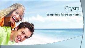  Presentation with summer at the beach - Presentation design with dental background - happy young couple background and a sky blue colored foreground