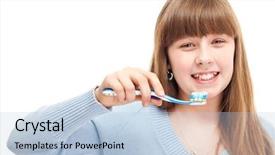  Presentation with young children - Presentation design enhanced with dental beautiful children smile - close up young girl brushing background and a light blue colored foreground