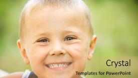  Presentation with green nature - Audience pleasing PPT theme consisting of dental beautiful children smile - little boy laughing kid backdrop and a coral colored foreground