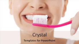  Presentation with tooth brush - PPT layouts with dental beauty - woman with great teeth holding background and a coral colored foreground