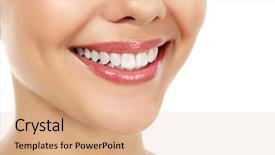  Presentation with background - Cool new slide set with dental beauty - young smiling woman white background backdrop and a coral colored foreground