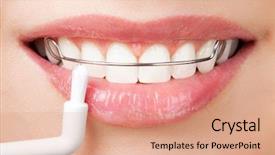  Presentation with cleaning - Amazing PPT theme having dental braces - cleaning teeth with retainer backdrop and a coral colored foreground