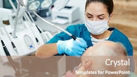  Presentation with drilling - Slide deck having dental burs - dentist drilling sick tooth background and a coral colored foreground