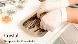  Presentation with tools - Slide set consisting of dental burs - dentist grabbing tools background and a  colored foreground