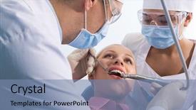  Presentation with dental assistant - Colorful PPT theme enhanced with dental burs - image of young woman backdrop and a  colored foreground