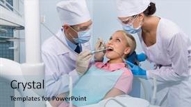  Presentation with healing - Audience pleasing theme consisting of dental burs - image of young woman backdrop and a light blue colored foreground
