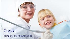  Presentation with portrait of excited overjoyed female - Slide deck consisting of dental burs - portrait of female dentist background and a  colored foreground