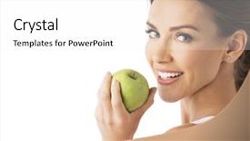  Presentation with fresh water splash green apple isolated white - PPT theme with dental care - beautiful woman with healthy white background and a white colored foreground