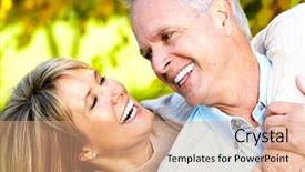  Presentation with senior couple - Audience pleasing PPT layouts consisting of woman in violet dress runs across white ground backdrop and a ocean colored foreground