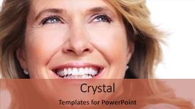  Presentation with senior care - Cool new slide set with dental care - happy senior woman isolated backdrop and a red colored foreground