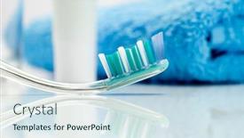  Presentation with equipment - Theme consisting of fluor - dental care equipment on white background and a sky blue colored foreground