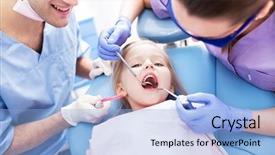  Presentation with dental child - Audience pleasing presentation consisting of dental child - girl having teeth examined backdrop and a light blue colored foreground