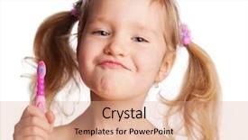  Presentation with dental child - PPT layouts featuring dental child - little girl with toothbrush isolated background and a coral colored foreground