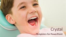  Presentation with dental child - Amazing PPT layouts having mouth wide open during checkup backdrop and a lemonade colored foreground
