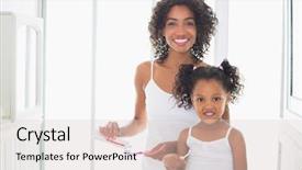  Presentation with dental child - Colorful PPT layouts enhanced with dental child - pretty mother with her daughter backdrop and a lemonade colored foreground