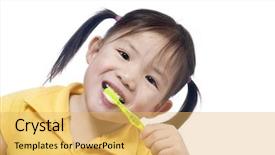  Presentation with health hope healing - Colorful theme enhanced with dental child - young girl brushing herteeth health backdrop and a yellow colored foreground