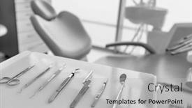  Presentation with clinic - Beautiful PPT theme featuring dental-clinic-and-dental-instruments backdrop and a light gray colored foreground