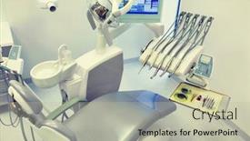  Presentation with clinic - Presentation design consisting of dental-clinic-and-dental-instruments background and a mint green colored foreground