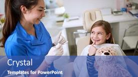  Presentation with dental office - PPT layouts having dental-clinic-kid-smiling-girl background and a ocean colored foreground