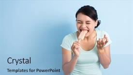  Presentation with lolly - Slide deck featuring dental diseas - asian young woman with hypersensitive background and a  colored foreground