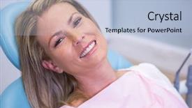  Presentation with smiling paramedic sitting in ambulance - Theme enhanced with dental diseas - portrait of smiling patient sitting background and a light blue colored foreground