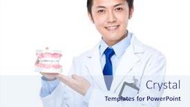  Presentation with denture - Slide deck featuring medical man dentist show dentures - dental doctor with denture background and a sky blue colored foreground