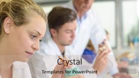  Presentation with employees - Presentation theme featuring dental employees background and a coral colored foreground