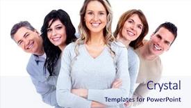  Presentation with group - Slide deck enhanced with dental family - group of happy people isolated background and a sky blue colored foreground