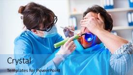  Presentation with doctor patient relations - Colorful presentation theme enhanced with uv treatment - patient afraid of dentist backdrop and a teal colored foreground