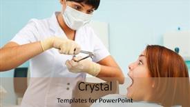  Presentation with dental extraction - Cool new theme with dental extraction - portrait of doctor and scared backdrop and a coral colored foreground