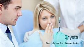  Presentation with injection preparing - PPT theme with dentist looking at preparing injection background and a sky blue colored foreground
