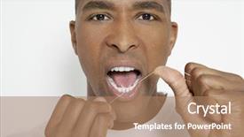  Presentation with african american dental - Presentation theme enhanced with dental floss - african american man flossing his background and a coral colored foreground