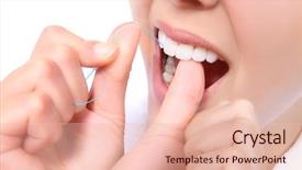  Presentation with teeth - Audience pleasing slides consisting of dental floss - close-up of a woman flossing backdrop and a lemonade colored foreground