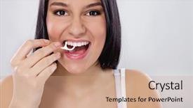  Presentation with teeth - Presentation design with dental floss - cute girl cleaning her teeth background and a  colored foreground
