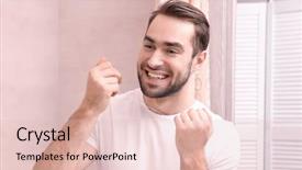  Presentation with teeth - PPT layouts having dental floss - handsome man brushing teeth background and a lemonade colored foreground