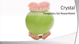  Presentation with dentures - PPT theme featuring dental geriatri - dentures with green apple isolated background and a  colored foreground