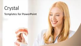  Presentation with female l leader - Cool new PPT theme with dental gum - smiling female doctor with big backdrop and a white colored foreground