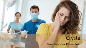  Presentation with heal - Theme with dental heal - female patient having toothache background and a yellow colored foreground