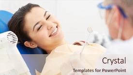  Presentation with dentist - Presentation design enhanced with dental heal - image of smiling patient looking background and a  colored foreground