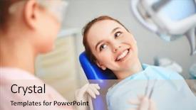  Presentation with heal - Audience pleasing PPT theme consisting of dental heal - young female sitting in dentist backdrop and a lemonade colored foreground