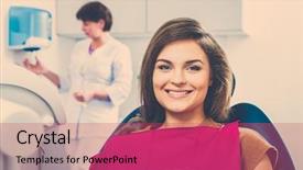  Presentation with dentist - Cool new slide deck with dental health - young brunette woman with beautiful backdrop and a red colored foreground