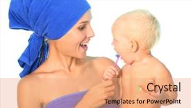  Presentation with parent child teen - Amazing PPT layouts having dental hygiene education children - mother and child brushing teeth backdrop and a coral colored foreground