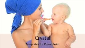  Presentation with parent child teen - PPT layouts having dental hygiene education children - mother and child brushing teeth background and a coral colored foreground