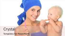  Presentation with mother child - PPT theme featuring dental hygiene education children - mother and child brushing teeth background and a lemonade colored foreground
