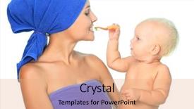  Presentation with mother child - PPT theme featuring dental hygiene education children - mother and child brushing teeth background and a coral colored foreground