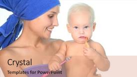  Presentation with mother child - Cool new theme with dental hygiene education children - mother and child brushing teeth backdrop and a coral colored foreground