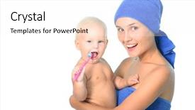  Presentation with mother child - Slide deck enhanced with dental hygiene education children - mother and child brushing teeth background and a white colored foreground